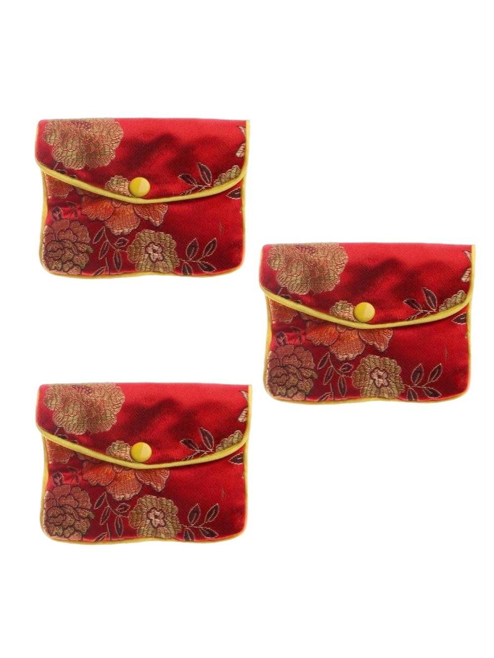 (3) Red Chinese Silk Brocade Jewelry Pouch